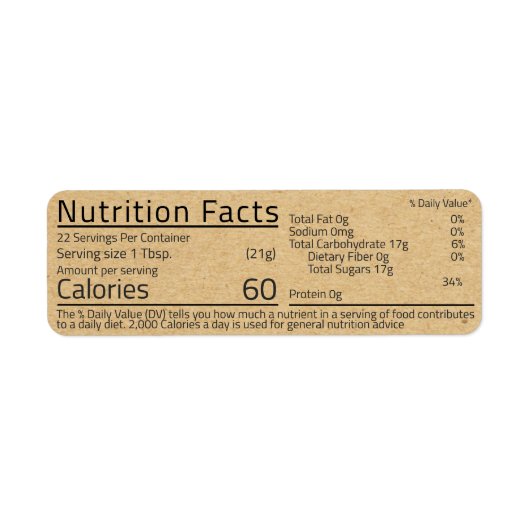 Honey Nutrition Facts Kraft Retouradres Etiket (Voorkant)