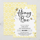 Honey One Honey Bee 1st Birthday Invitation (Devant / Derrière)