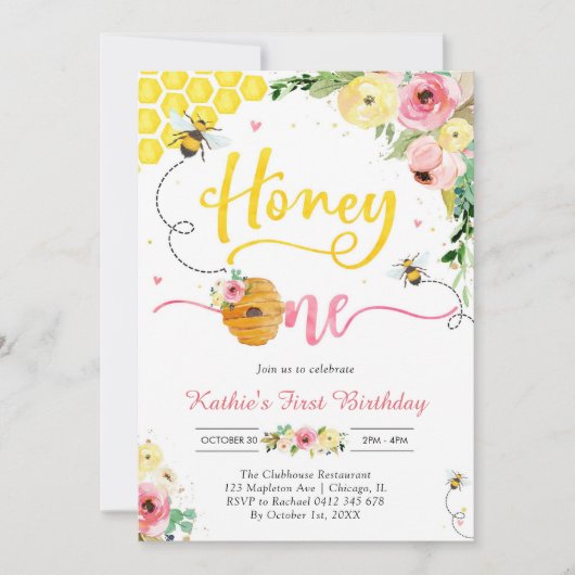 Honey One Honey Bee 1st Birthday Invitation (Devant)