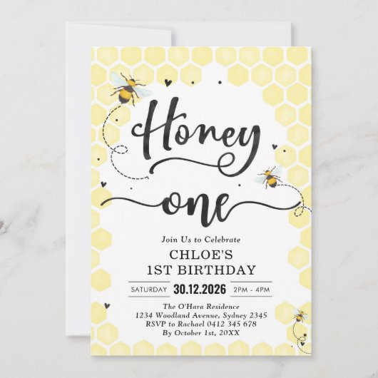 Honey One Honey Bee 1st Birthday Invitation (Devant)