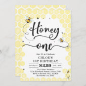 Honey One Honey Bee 1st Birthday Invitation (Devant / Derrière)