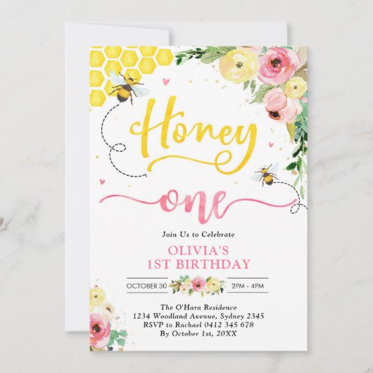 Honey One Honey Bee 1st Birthday Invitation (Devant)