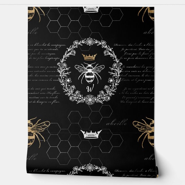  Honey Queen Bee Zwart & Wit Monogram Behang (Afrollen)