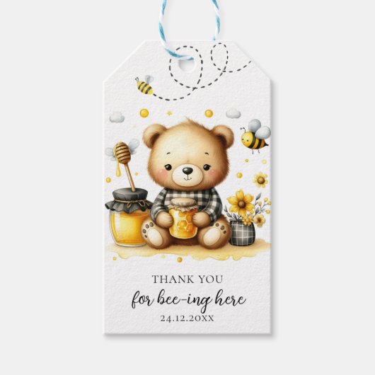 Honey Schattige Beer Bee Theme Bedankt Verjaardag Cadeaulabel (Voorkant)