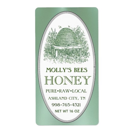 Honey Skep met grensadres of Groen Verschepend Etiket (Voorkant)