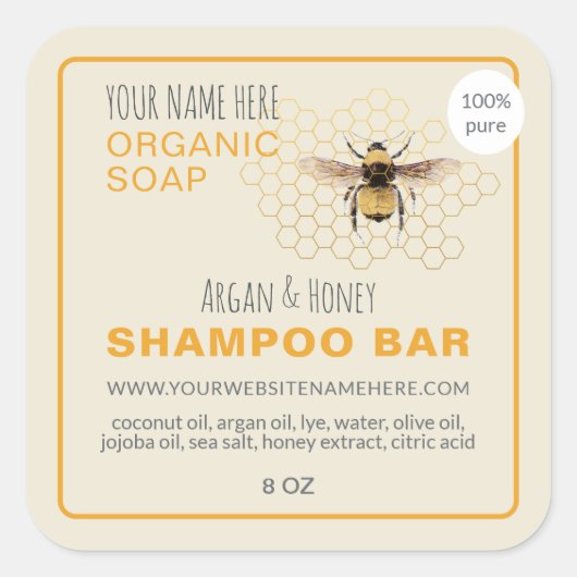 Honey Soap Shampoo Bar Yellow Antiek White Vierkante Sticker (Voorkant)