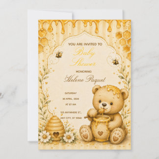 Honey Teddybeer Babyshower Uitnodiging