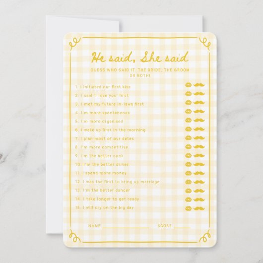 Honey Vrijgezellenfeest Hij zei dat ze game Kaart  (Voorkant)