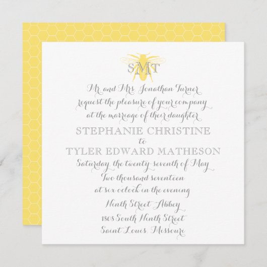 Honeybee bruiloft uitnodiging (Voorkant / Achterkant)