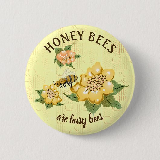 Honeybee Busy Bee Honeycomb Flowers Ronde Button 5,7 Cm (Voorkant)