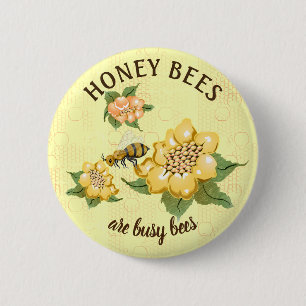 Honeybee Busy Bee Honeycomb Flowers Ronde Button 5,7 Cm
