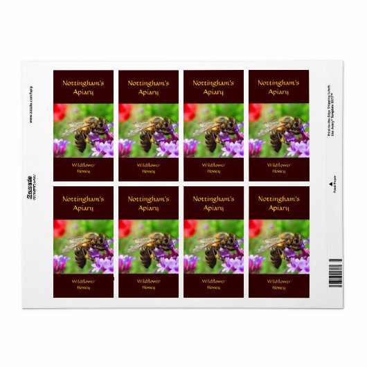 Honeybee Honey Étiquette (Feuille entière)