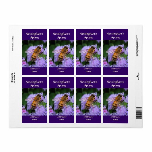 Honeybee Honey Étiquette (Feuille entière)