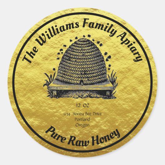 Honeybee Honey Faux Gold Jar Étiquette | Miel (Devant)