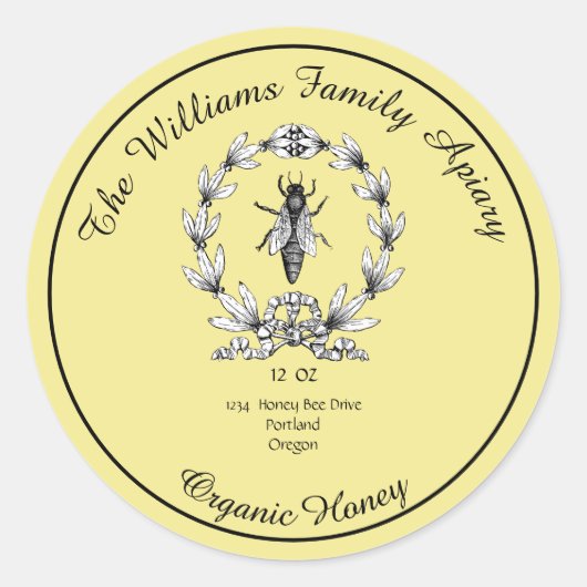 Honeybee Honey Jar Apiary Étiquette | Miel biologi (Devant)