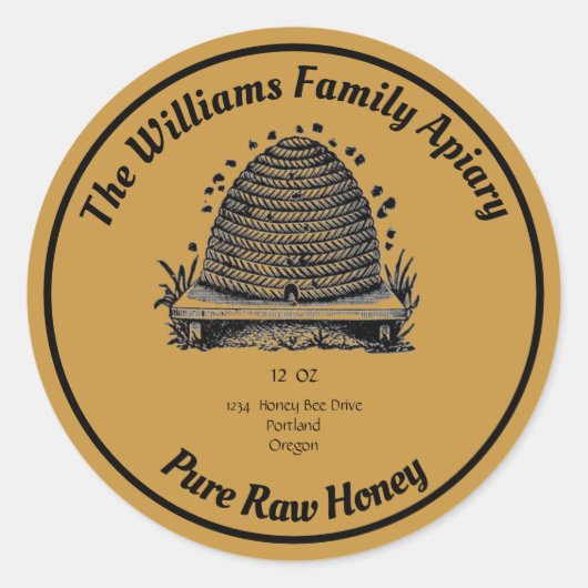 Honeybee Honey Jar Apiary Étiquette | Miel pur cru (Devant)