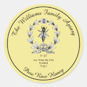 Honeybee Honey Jar Apiary Étiquette | Miel pur cru (Devant)