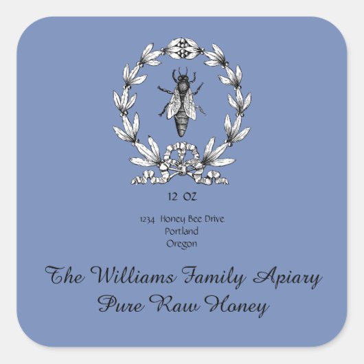 Honeybee Honey Jar Apiary Étiquette | Miel pur cru (Devant)