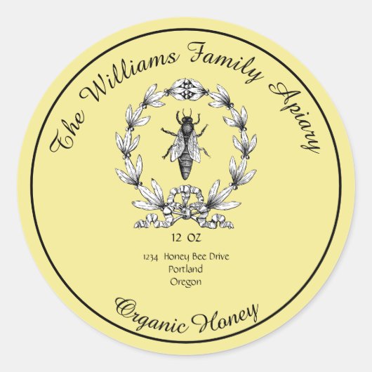 Honeybee Honey Jar Apiary Label | Biologische honi (Voorkant)