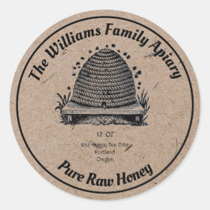 Honeybee Honey Jar Apiary Label   Zuivere rauwe ho