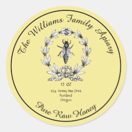 Honeybee Honey Jar Apiary Label | Zuivere rauwe ho