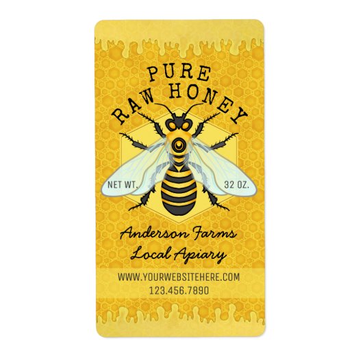 Honeybee Honey Jar Apiary Labels | Honeycomb Bee (Voorkant)