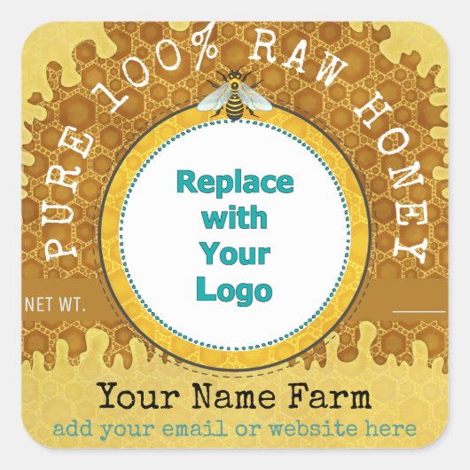 Honeybee Honey Jar Apiary Logo | Honeycomb Bee V2 Vierkante Sticker (Voorkant)