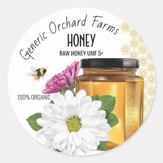 Honeybee Honey Jar Ronde Sticker (Voorkant)