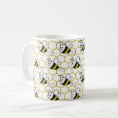 Honeybee Honeycomb Black Yellow White Pattern Koffiemok (Voorkant links)