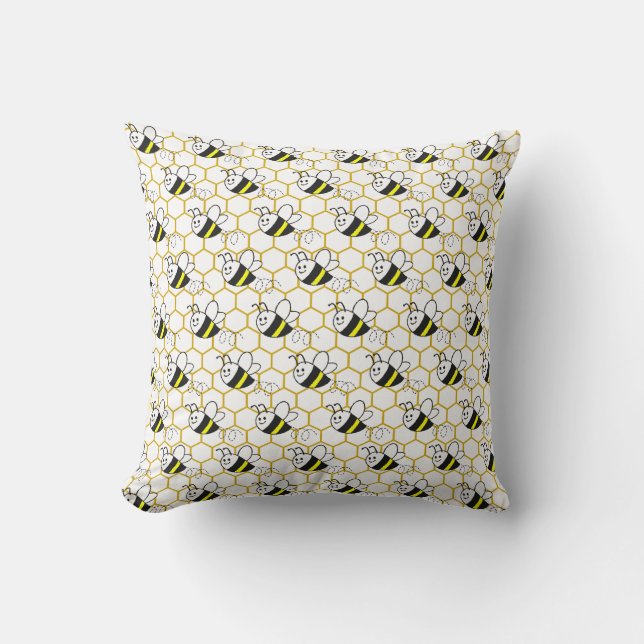 Honeybee Honeycomb Black Yellow White Pattern  Kussen (Voorkant)