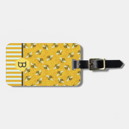 Honeybee Honeycomb Bumble Bee Monogram Patroon Bagagelabel (Voorkant horizontaal)