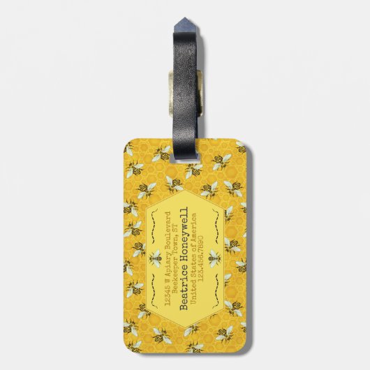 Honeybee Honeycomb Bumble Bee Monogram Patroon Bagagelabel (Achterkant verticaal)