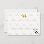 Honeybee Honeycomb Drawing Custom Lined Monogram Notitiekaartje (Voorkant)