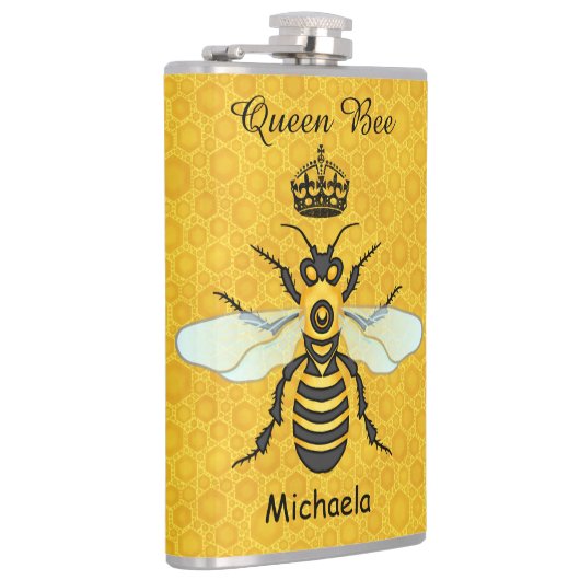 Honeybee Honeycomb Queen Bee Crown Custom Text Heupfles (Rechts)