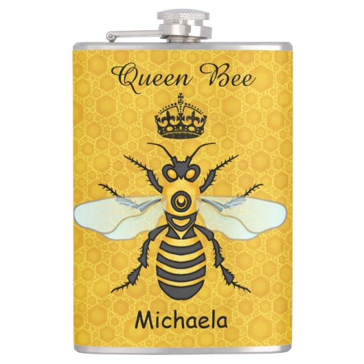 Honeybee Honeycomb Queen Bee Crown Custom Text Heupfles (Voorkant)