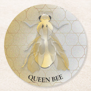 Honeybee Koningin Bee Metal Coin Ronde Kartonnen Onderzetter