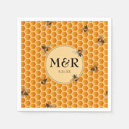 Honeybee Monogram Initialen Gold Wedding Servet (Voorkant)
