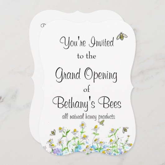 Honeybee Open House Custom Invitation Chamomile (Devant / Derrière)