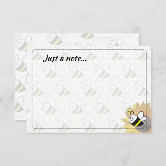 Honeybee Sunflower Drawing Custom Just a Note Notitiekaartje (Voorkant / Achterkant)