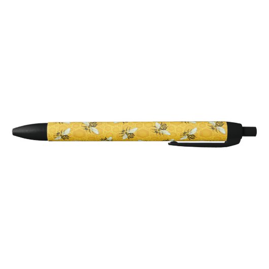 Honeybees Honeycomb Bumble Bee Hive Pattern Zwarte Inkt Pen (Bodem)