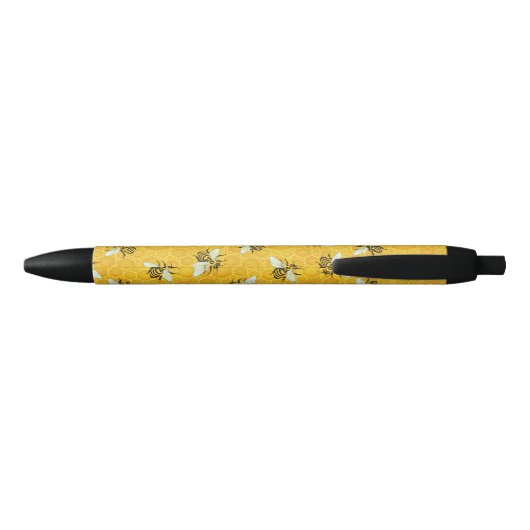 Honeybees Honeycomb Bumble Bee Hive Pattern Zwarte Inkt Pen (Achterkant)