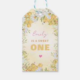 Honeycomb Bee First Beeday Girl 1e verjaardag Cadeaulabel