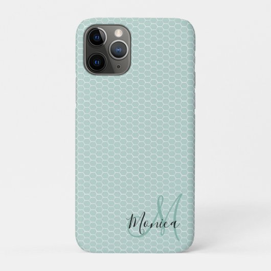 Honeycomb Blauwgroen Monogram Case-Mate iPhone Case (Achterkant)
