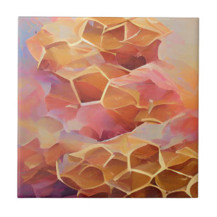 Honeycomb Gold roos abstracte geometrie digitale k Tegeltje