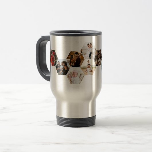 Honeycomb Hexagon Photo Collage 11 Afbeeldingen Ko Reisbeker (Voorkant links)