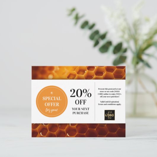 Honeycomb Honey Custom Coupon Korting Briefkaart (Staand voorkant)