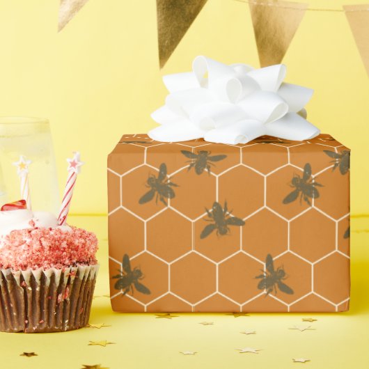 Honeycomb is donker amber cadeaupapier (Verjaardagsfeest)