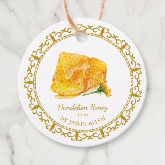  Honeycomb Paardenbloem Geïnfundeerde Honey Hang L Bedankjes Labels (Voorkant)