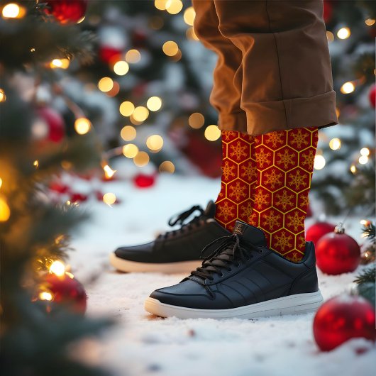 Honeycomb Snowflake Maroon Yellow Pattern Elegant Sokken