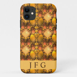 Honeycomb Yellow Fractal Art Monogram iPhone 11 Hoesje